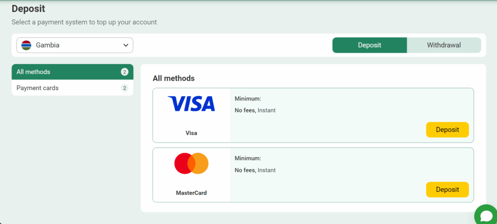 Availability of financial transactions Betwinner 